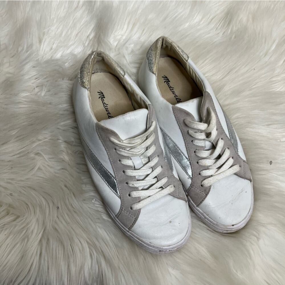 Madewell Sidewalk Low Top White Leather Lace Up Sneakers Size 7